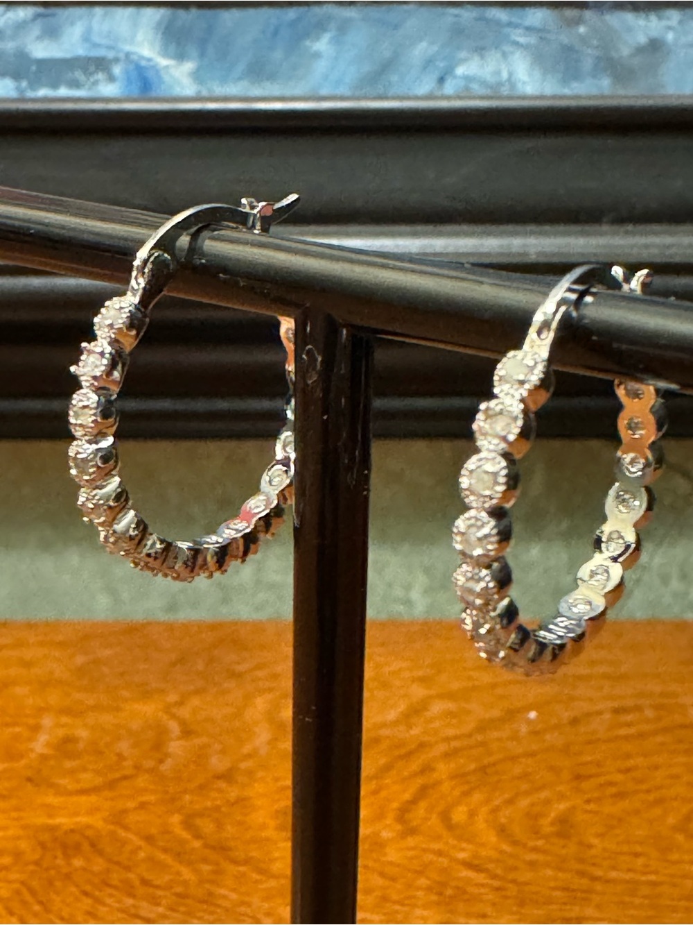 Zales Diamond and Marcasite Silver Plate Hoop Earrings.